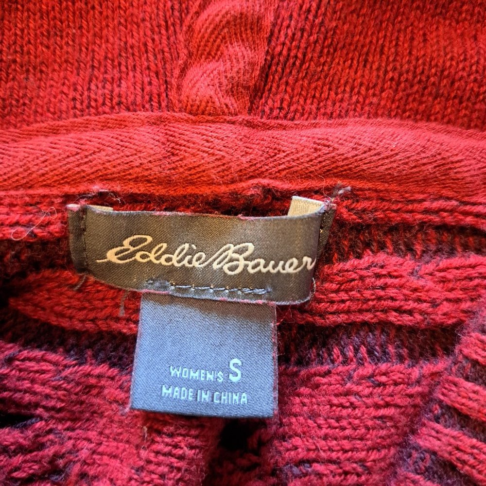 Eddie Bauer Chunky Burgundy Red Hooded Sweater Size Small - Picture 6 of 7